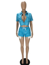 Load image into Gallery viewer, Fashion PU Leather Short Sleeve Two Piece Set
