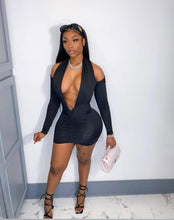Load image into Gallery viewer, Sexy Solid Color Halter Deep V Long Sleeve Mini Dress
