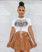 Load image into Gallery viewer, A Sexy Printed T Shirt+PU Leather Pleated Mini Skirt 2 Piece Sets
