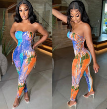 Load image into Gallery viewer, Sexy Print Lace-Up Tube Top Jumpsuits
