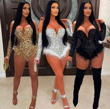 Load image into Gallery viewer, Sexy Sequin Feather Splicing Bodysuit

