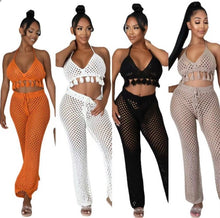 Load image into Gallery viewer, Sexy Tassels Hollow Out Halter Top Pants Two Piece Set
