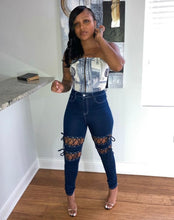 Load image into Gallery viewer, Sexy Denim Lace Up Hollow Skinny Jeans Pants
