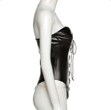 Load image into Gallery viewer, Sexy Wrap Chest Tie-Up PU Leather Bodysuits
