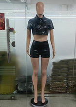 Load image into Gallery viewer, PU Leather Single Breasted Short Sleeve Shorts Suite
