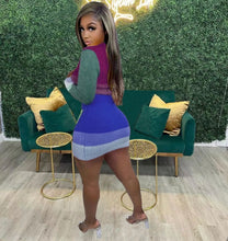 Load image into Gallery viewer, Casual Knits Color Contrast Long Sleeve Two Piece Skirt Set
