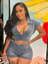 Load image into Gallery viewer, Short Sleeve Hollow Out Denim Romper
