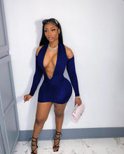Load image into Gallery viewer, Sexy Solid Color Halter Deep V Long Sleeve Mini Dress

