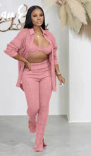 Load image into Gallery viewer, Casual Solid Bra+Long Sleeve Shirt+Slit Pant 3 Piece Set
