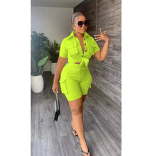 Load image into Gallery viewer, Solid Color Short Sleeve Shirt And Shorts Two Piece Set
