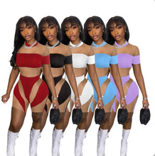 Load image into Gallery viewer, Short Sleeve Printed Mesh Rompers
