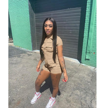 Load image into Gallery viewer, Solid Short Sleeve Zipper Pocket Romper
