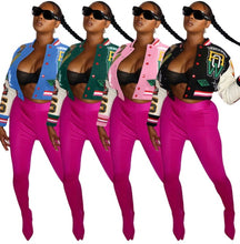 Load image into Gallery viewer, Fashion Print Rib Splicing Baseball Jacket
