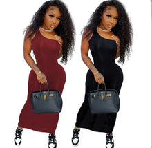 Load image into Gallery viewer, One-shoulder Solid Color Maxi Dress
