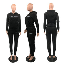 Load image into Gallery viewer, Casual Solid Letter Print Hooded Sweatshirts And Sport Pant 2 Piece Set
