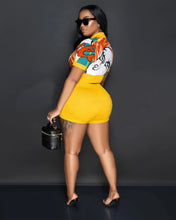 Load image into Gallery viewer, Fashion Print Rib Patchwork Two Piece Short Set
