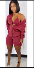 Load image into Gallery viewer, Solid Knitted Full Sleeve Coat+Bra Top+Shorts 3 Piece Sets
