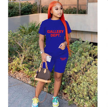 Load image into Gallery viewer, Plus Size Letter Print Short Sleeve Shorts 2 Piece Set
