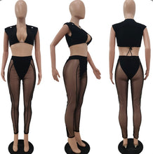 Load image into Gallery viewer, Sexy Sleeveless Crop Top And Mesh Pants Two Piece Sets
