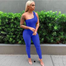Load image into Gallery viewer, Solid One Shoulder Sleeveless Skinny Jumpsuits
