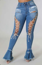 Load image into Gallery viewer, Plus Size Denim Ripped Hole Lace-Up Flared Jeans
