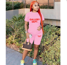 Load image into Gallery viewer, Plus Size Letter Print Short Sleeve Shorts 2 Piece Set
