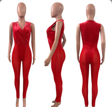 Load image into Gallery viewer, Sexy Mesh Velvet Patchwork Sleeveless Jumpsuit
