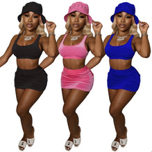 Load image into Gallery viewer, Velvet Solid Color Vest And Mini Skirt Two Piece Sets

