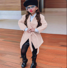 Load image into Gallery viewer, Kids Girls Lapel Waist Belt Midi Coat

