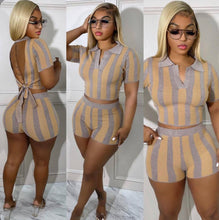 Load image into Gallery viewer, Printed Sexy Backless Short Sleeve Shorts Two Piece Set
