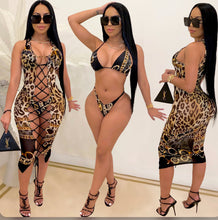 Load image into Gallery viewer, Sexy Leopard Swimwear Lace Up 3pcs Bikinis Set
