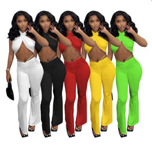 Load image into Gallery viewer, Sexy Solid Wrap Chest Two Piece Pant Sets
