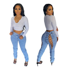 Load image into Gallery viewer, Fashion Hollow Out Bandage Jeans
