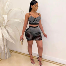 Load image into Gallery viewer, Plus Size Hot Drilling Vest Top Mini Skirt 2 Piece Sets
