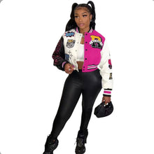 Load image into Gallery viewer, Fashion Print Rib Patchwork Baseball Jacket

