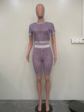 Load image into Gallery viewer, Casual Print Short Sleeve Two Piece Shorts Set
