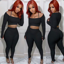 Load image into Gallery viewer, Casual Knitting Solid Crop Tops And Pencil Pant Two Piece Set
