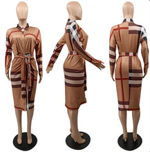 Load image into Gallery viewer, Stripe Print Tie Up Shirt Dress
