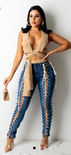 Load image into Gallery viewer, Denim Lace-Up Mid-Waist Skinny Jeans Pants

