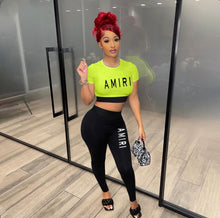 Load image into Gallery viewer, Fashion Color Block Crop Tops And Skinny Pant Sport Suit
