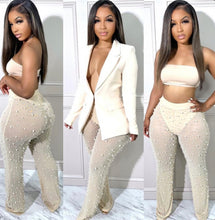 Load image into Gallery viewer, Sexy Blazer Coat+Mesh Pearls Pants 2 Piece Sets
