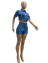 Load image into Gallery viewer, Casual Denim Crop Tops And Short Two Piece Set
