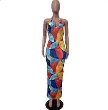 Load image into Gallery viewer, Casual Print Halter V Neck Maxi Dress
