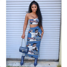 Load image into Gallery viewer, Baseball Print Slash Shoulder Tops And Skirt Two Piece Set Www.dreamempirellc.com
