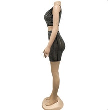 Load image into Gallery viewer, Sexy Mesh Hot Drill Sleeveless Two Piece Skirt Set
