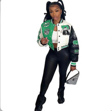 Load image into Gallery viewer, Fashion Print Rib Patchwork Baseball Jacket
