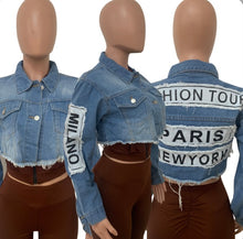 Load image into Gallery viewer, A Denim Ripped Cropped Jacket
