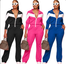 Load image into Gallery viewer, Casual Patchwork Long Sleeve Zipper Sport Loose Two Piece Set
