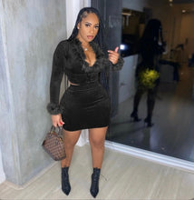 Load image into Gallery viewer, Sexy Velvet V Neck Long Sleeve And Skirt Two Piece Set

