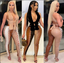 Load image into Gallery viewer, Fashion Splice Hollow Bandage PU Leather Pants
